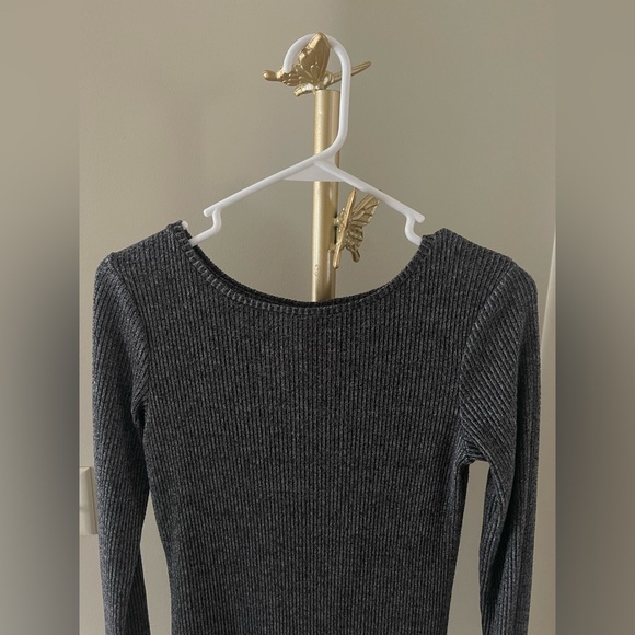 A New Day Charcoal Gray Ribbed Knit Long Sleeve Midi Dress | Size XS - Picture 3 of 6